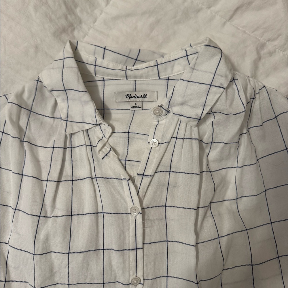 Madewell White Shirt with Blue Grid Pattern